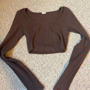 Garage Brown Long Sleeve Crop Top